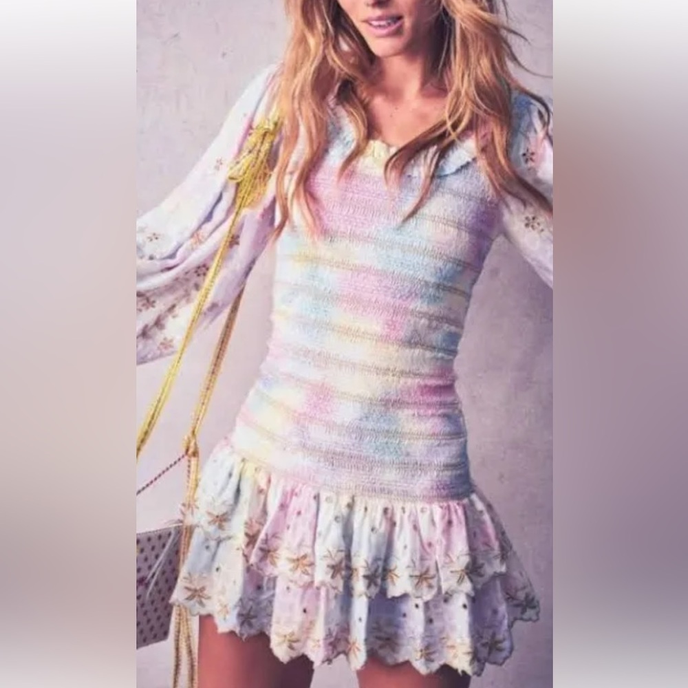 Love Shack Fancy smocked tie dyed mini dress